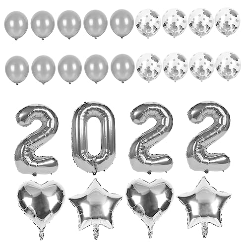 3 Sätze Neujahrsballons 2022 Nummernballons Neujahrsparty 2022 Partygeschenke Konfetti-luftballons Silvester Dekore Silberne Luftballons Rosa Zahlenballons Dekorationen Emulsion Garneck von Garneck