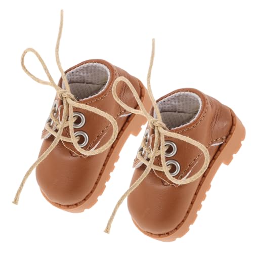 Garneck 1 Paar Puppenlederschuhe Aus Baumwolle Zubehör Für Babypuppen Mini-Sachen Puppenständer Puppenkleidung Puppenspielzeug Puppenzubehör Miniaturschuh Puppenhaus Kunstleder Light Brown von Garneck