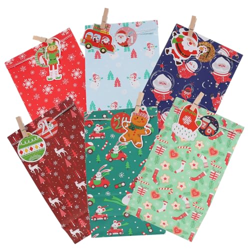 Garneck 1 Satz Countdown-papiertüten Beutel Papiertüten Mit Griffen Plätzchen Weihnachts-Tags Tasche Für Weihnachtsfeierbevorzugungen Weihnachtstüten Mit Süßigkeiten Weihnachtsbedarf Seil von Garneck