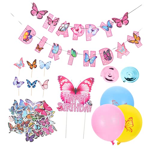 Garneck 1 Satz Schmetterling Party Dekorationen Geburtstags-requisiten Ballons Geburtstag Geburtstagsbanner Ballonständer Ballonpumpe Heliumballon-kit Ballongirlande Papier Rosa von Garneck