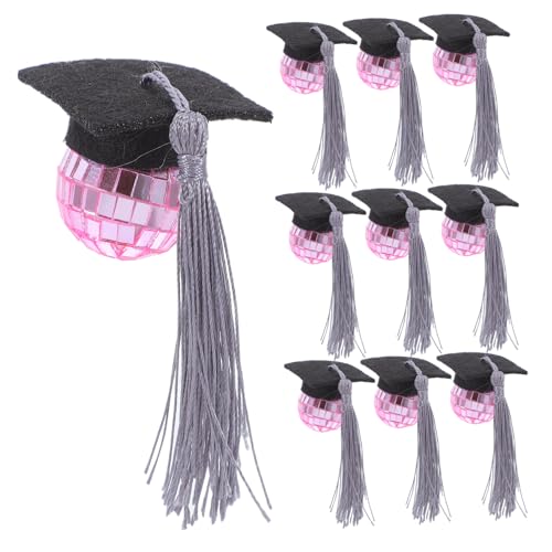 Garneck 10 Stück Discokugel Abschlusskappen Cupcake Topper Mit Quaste Für Abschlussfeiern Abschlusssaison Kuchendekorationen Für Gymnasien Hochschulen Und Universitäten von Garneck