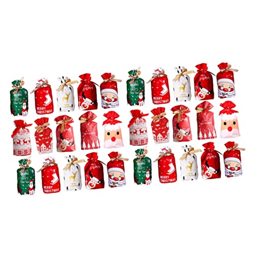 Garneck 100 Stück Weihnachts Lebensmittelbeutel Party Geschenkbeutel Weihnachts Goodie Tüten Plätzchen Verpackungsbeutel Feiertags Kordelzugbeutel Weihnachts Goody Bag Feiertags von Garneck