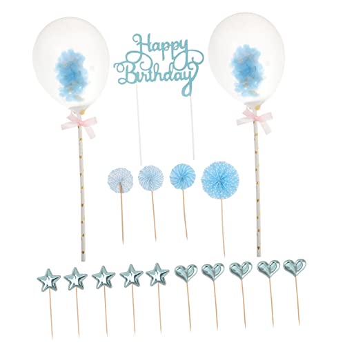 Garneck 17st Kuchenstangen Konfetti-ballon-kuchen-picks Dekorativer Geburtstags-topper Ballon-dessert-topper Mit Pailletten Geburtstagstorte Dekoration Geburtstagskuchen-picks Papier Blue von Garneck