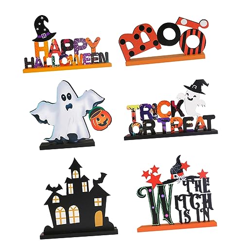 Garneck 18 STK Halloween-Ornamente Halloween Tischdekoration Zeichen Halloween-Desktop-Ornament Halloween-tischdekoration Halloween-kürbiszeichen Halloween-tischdecke Tischverzierung MDF von Garneck