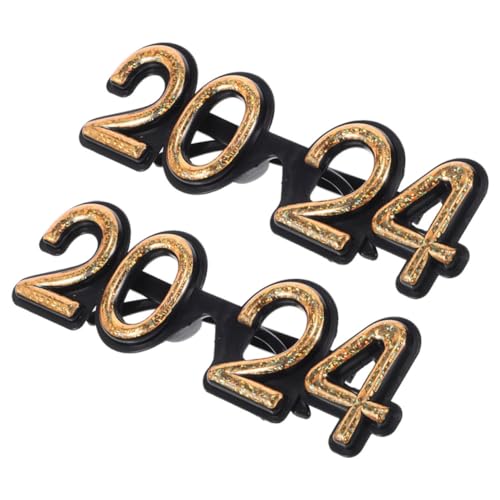 Garneck 2 Stück 2024 Brillen Anziehen Lustige Brille 2024 Zahlenbrille Party-requisiten 2024 Modelbrillen Leistungsrequisiten Abschlussbrille 2024 Neujahrsbrille Partyzubehör Stk Golden von Garneck