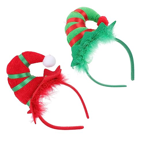 Garneck 2 Stück Weihnachtsstirnband Fell Weihnachtsmützen Mütze Rot Und Grün Streifen Weihnachtselfen Stirnbänder Weihnachtsmütze Haarband Lustige Partyhüte Elfen Kostüm Unisex Klassische von Garneck