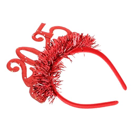 Garneck 2025 Stirnband Weihnachtsfeier Foto-requisiten Für Das Neue Jahr Tiara Für Silvester 2024 Glitzernde Haarreifen Lametta-haarband Weihnachtskopfschmuck Gastgeschenke Stoff Rot von Garneck