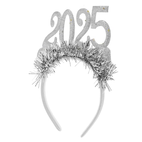 Garneck 2025 Stirnband Weihnachtsfeier Haarband Silvester Festlicher Haarschmuck Frohes neues Stirnband Partygeschenke frohes neues jahr kopfschmuck Silvester Partyhüte Stoff Silver von Garneck