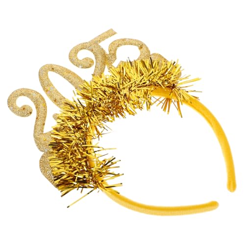 Garneck 2025 Stirnband Weihnachtsfeier Tiara für Silvester 2024 Lametta-Haarband Party Haarband Neujahr Haarschmuck Foto-Requisiten für das neue Jahr Frohes neues Jahr Partyzubehör Stoff von Garneck