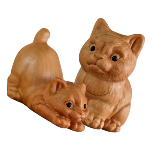 Garneck 2St Katzenstatue Katzenfigur Holzkatze Katzen Skulptur Dekorative Holzfigur Katzen Dekoartikel Desktop-Schmuck Katze Holzstatue Holzornament Kätzchen-Statue hölzern Beige von Garneck