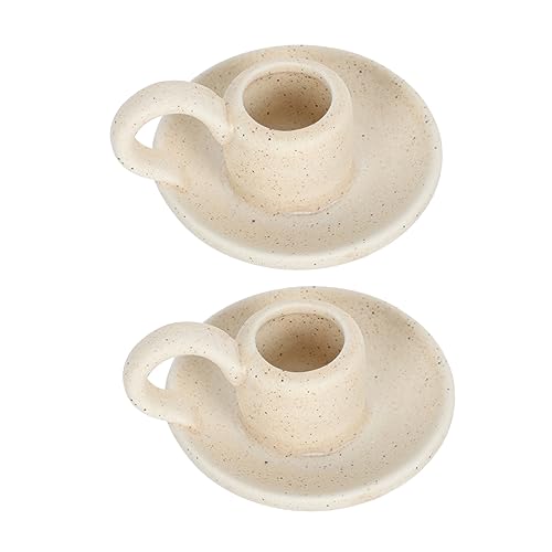 Garneck 2St Kerzenhalter Schreibtisch Dekoration küche Dekoration Candle Liner skandinavisches Design konische Kerzen schwimmende Kerzen Kerze aus Keramik Candlestick Halter Keramik Beige von Garneck