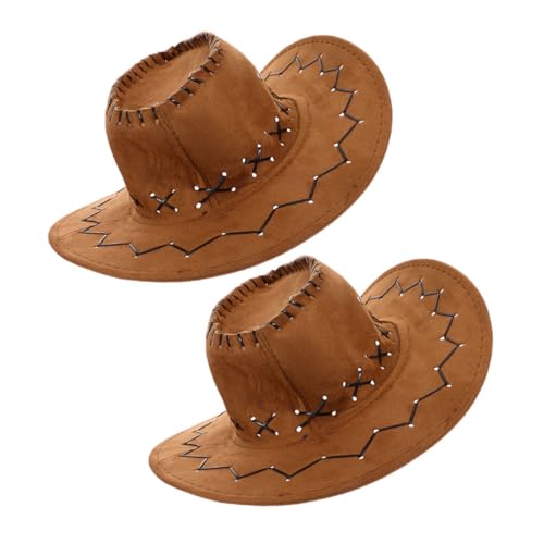 Garneck 2 Stücke Jungen und Mädchen Kappe Strohhut Jungen Mädchen Fedora Breite Krempe Cosplay Hut für Western Thema Veranstaltungen von Garneck