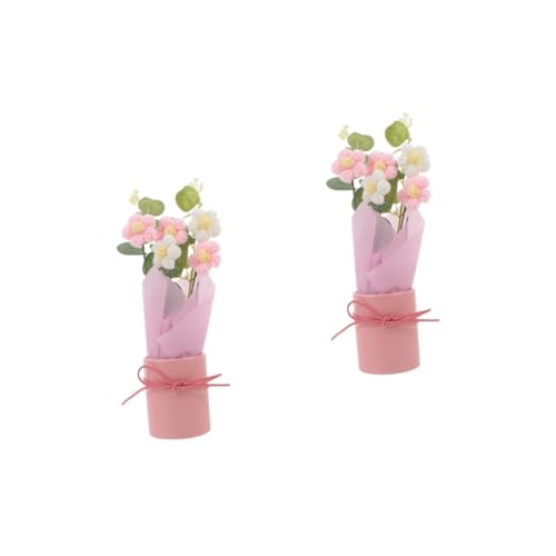 Garneck 2st Gestrickter Blumenstrauß Häkelblumen Für Einen Blumenstrauß DIY Häkelblumen Kleine Dekore Häkeln Sie Entzückende Blumenstrauß-Ornamente Gehäkelter Blumenstrauß PVC Rosa von Garneck