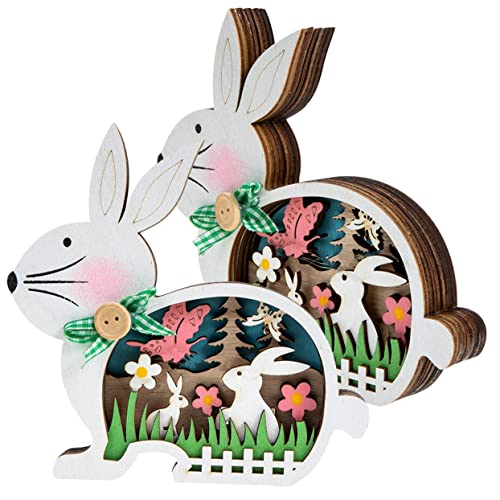 Garneck 2st Kaninchen-verzierung Plüschtiere Ammer Boho Hahn-Ornamente Tragen Jo Ostern Tischschild Aus Holz Ostern Herzstück Holzschild Tischschild Osterhase Hölzern von Garneck