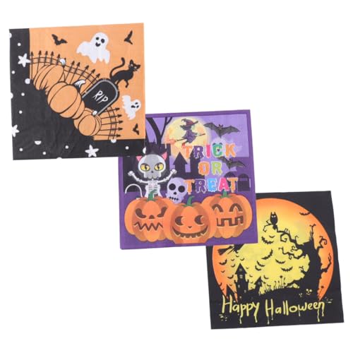 Garneck 3 Seidenpapier für Halloween-Party-Dekorationen Halloween-Partyservietten aus Papier Halloween-Papierservietten halloween servietten halloween tischdeko lustige Kürbisservietten von Garneck