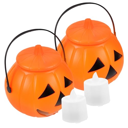 Garneck 4 Stück Leuchtende Kürbis Eimer Süßes Oder Saures Eimer Süßigkeiten Mini Kürbis Süßigkeitenkorb Süßigkeitenbehälter Halloween Tischdekoration Halloween Süßigkeiten Minilaternen von Garneck