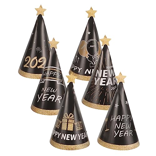 Garneck 6St Kegelhüte des neuen Jahres Neujahrspartyhüte Papierhüte für Silvester Neuheit-Partyhüte Neujahrsdekorationen Bommel Partyhut Partypapierhüte für Erwachsene Partyhüte aus Papier von Garneck