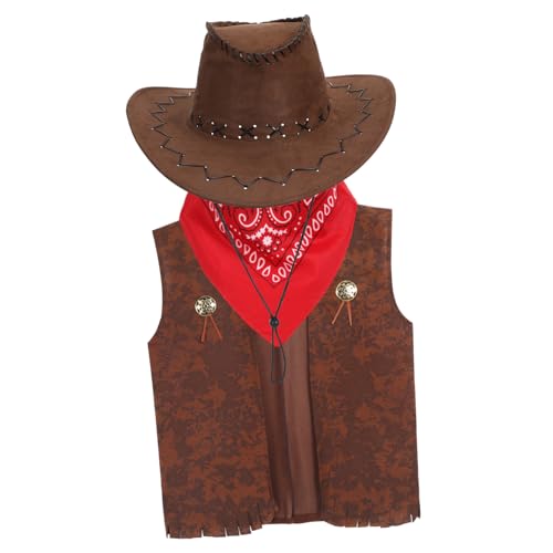 Garneck Cowboy Kostüm Für Herren Und Damen – Western Outfit Mit Weste - Hut Und Krawatte – Perfekt Für Karneval - Halloween Und Kostümpartys Inklusive Dreieckstuch Set von Garneck