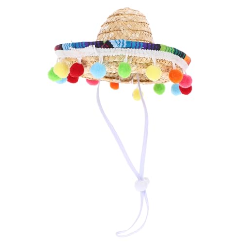 Garneck Kleiner Hut Mexikanischer Strohhut Sombrero-stirnbänder Mexikanische Serape Mexiko Partyhut Hund Sombrero-hut Sonnenkappe Aus Stroh Fiesta-haustierhut Spanischer Strohhut Polyester von Garneck