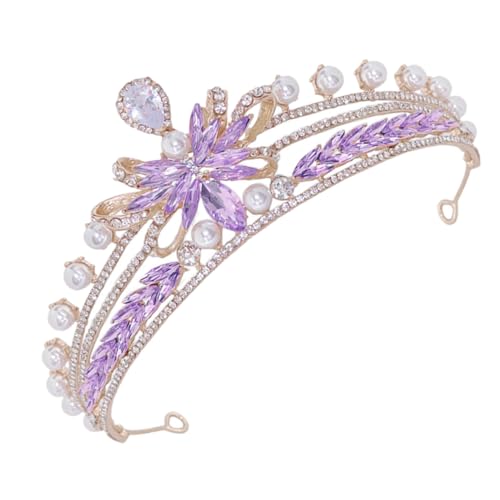 Garneck Krone Haarschmuck Kronen für Frauen Kopfbedeckung mit Strasskrone Hochzeitskrone Haarband Brautkrone Hochzeitsbrautkrone Hochzeitskopfschmuck für die Braut Zinklegierung Violett von Garneck