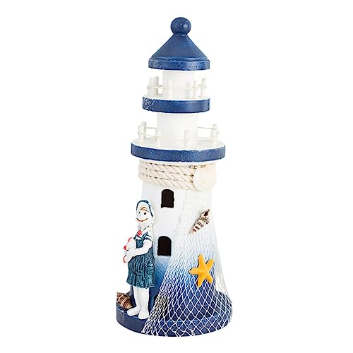 Garneck Leuchtturm-Ornament nautische Tapete Tafelaufsatz am Strand rotierender Solarleuchtturm Kaminuhr elegant schreibtischdeko schmuck im mediterranen Stil Leuchtturm-Modell Holz von Garneck