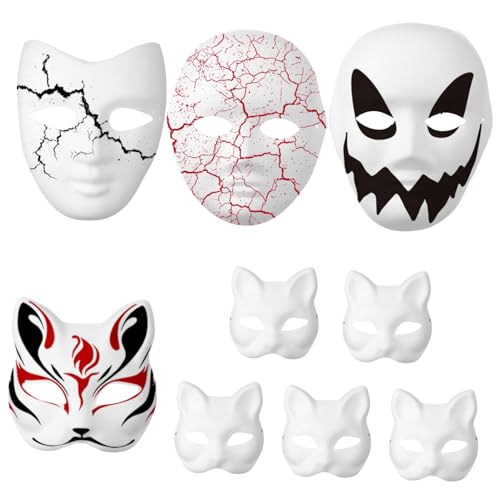 Garneck Maskenmasken-set 9-teilig Blanko Weiß Für Bastelprojekte Partyzubehör Halloween-dekorationen von Garneck