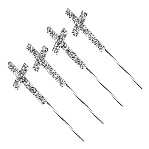 Garneck Strass Kreuz Kuchen Topper Set – 4er Set Kristall Cupcake Picks Für Stilvolle Taufe Und Feierlichkeiten – Elegante Kuchen Dekoration in Silber Für Unvergessliche Momente von Garneck