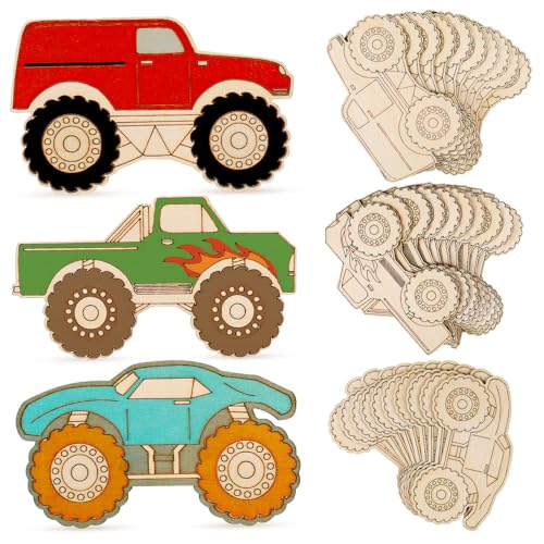 Garneck Unvollendete Monster-Truck-Holzfiguren Zum Bemalen – 30 Stück Holz Motive Für Kreative Bastelprojekte Und Individuelle Geschenkanhänger Ideal Für Und Bastel Liebhaber von Garneck