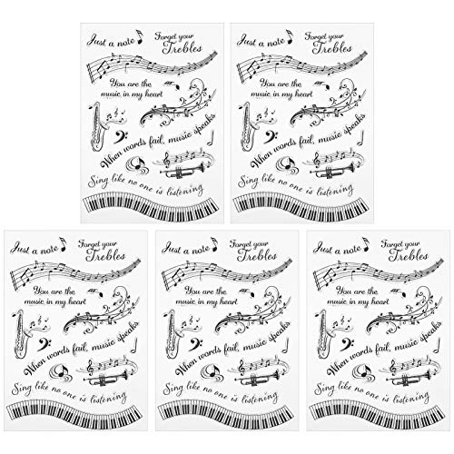 Garosa 5Pcs Musikpartitur Klarer Stempel, DIY Tagebuch Scrapbooking Stempel Stempel Musik Symbol Stempel Transparente Silikonstempel von Garosa