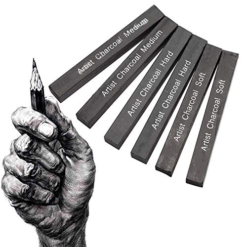 6Pcs Zeichenkohle Set, Charcoal Pencil Kohlestifte Set Charcoal Pastell zum Skizzieren, Zeichnen, Schattieren, Skizzieren von Kunstgegenständen von Garosa