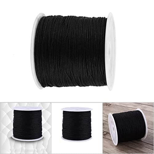 Nylon Satin Cord Rattail Trim Thread für Chinesische Knotting Kumihimo Rattail Satin Makramee Schmuckherstellung Nähen Schwarz 100M x 0.8 mm von Garosa