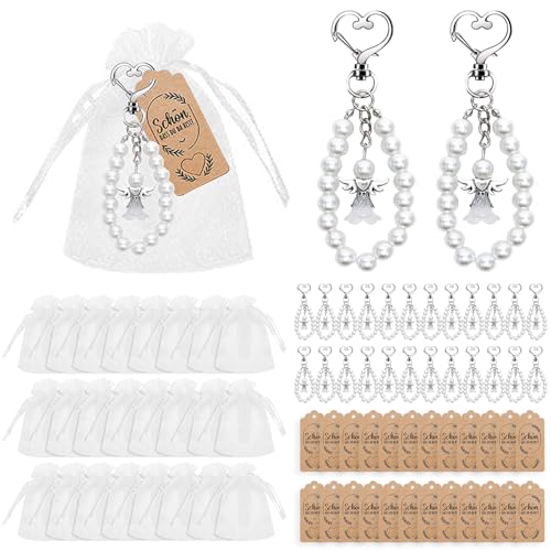 Schutzengel Anhänger 24 Stück Schlüsselanhänger Hochzeit Schutzengel Organza Beutel Schutzengel Karte Dankeschön Geschenke Hochzeit Gastgeschenke für Kommunion Konfirmation Taufe Party Mitgebsel von Garqitwan