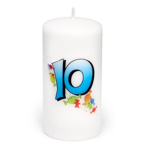 Garronda Geburtstagskerzen mit Motiv 10 Jahre 6x12cm und 24 Std. Brenndauer Geschenk für Mädchen & Jungen zum Kinder oder Erwachsener Geburtstag GD-0076 von Garronda