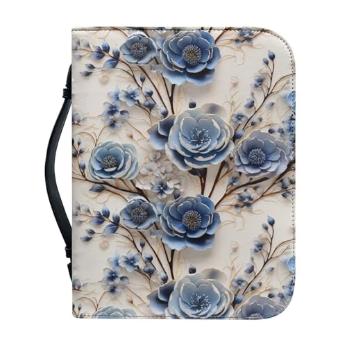 Garronmavis Blaue Rose Bibelhülle für Frauen, Blumen-Papier, Skulpturen, Gemälde, Reißverschluss, Bibelbücher, Blumenkunst, Bibeltasche – XXL von Garronmavis