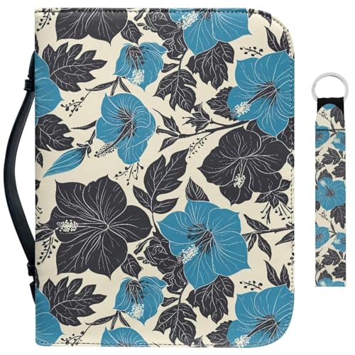 Garronmavis Sketch Hibiskus Blumen Malerei Damen Bibelhülle Staubdicht Bibeltasche Blume Kunst Bibeletui mit Schlüsselanhänger - 2XL von Garronmavis