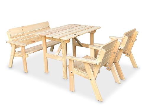 GartenDepot24 Kinder Sitzgarnitur 4-TLG. aus Holz, 2 Stühle, 1 Bank, 1 Tisch, unbehandelt von GartenDepot24