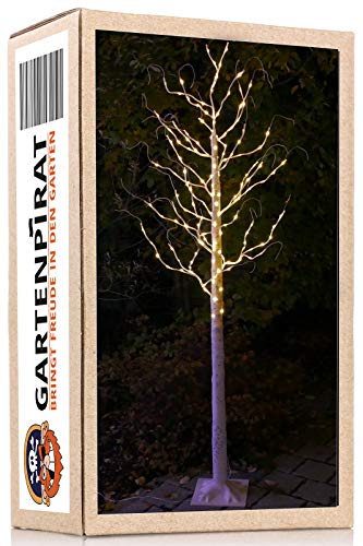 LED-Baum Birke weiß 210 cm hoch mit 180 Micro-LED warmweiß Timer LED-Beleuchtung Weihnachtsdeko Lichterbaum innen außen von Gartenpirat