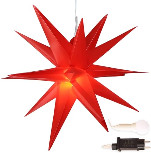 Gartenpirat 3D Leuchtender Weihnachtsstern rot Ø 45 cm mit 18 Zacken Timer-Funktion Faltstern mit LED-Birne warmweiß Weihnachtsdeko außen innen von Gartenpirat