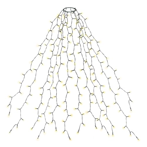 Gartenpirat Weihnachtsbaum-Lichterkette mit Ring für Weihnachtsbäume von 2 bis 2,2 m Beleuchtung 300 LED warmweiß Timer-Funktion 12 LED-Stränge 2,5 m lang von Gartenpirat