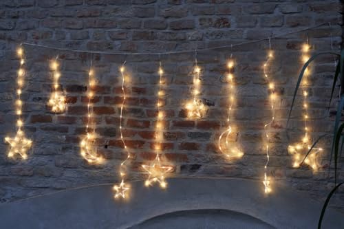 Gartenpirat LED Lichterkette Vorhang 46 x 36 x 27 cm Monde Sterne 132 LED warmweiß mit Fernbedienung Timer-Funktion 8 Programme Weihnachtsbeleuchtung innen außen von Gartenpirat