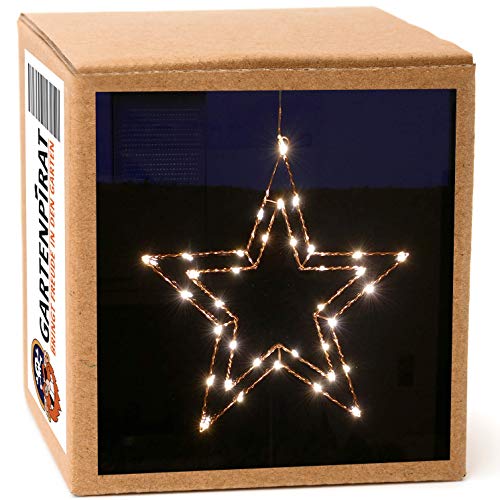 Gartenpirat Weihnachtsdeko Beleuchtung – Weihnachtsbeleuchtung – Wandstern, Fensterstern mit 25 LED aus Kupferdraht – Mit Lichterkette und Timer – TÜV-geprüft – 30 x 28 cm von Gartenpirat