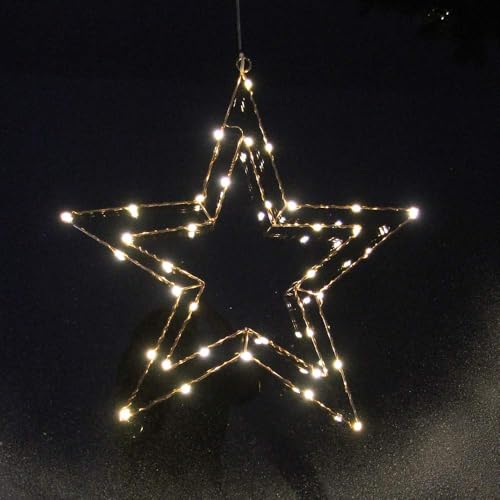 Gartenpirat Stern 30 x 28 cm aus Kupferdraht Lichterkette 25 LED warmweiß mit Timer Fensterstern Weihnachtsbeleuchtung zum Aufhängen Weihnachtsdeko Wandstern für innen von Gartenpirat