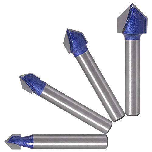 Gasea 4 Stück 6,35 mm Schaft 90 ° V Groove Router Bits Holzfräse 6,35 mm, 7,94 mm, 9,52 mm, 12,7 mm Nutfräser in V-Form, Werkzeug zum Schneiden von Holz, blau von Gasea