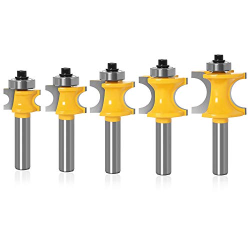 Gasea 5 Stück 8 mm Schaft halbrund Bullnose Router Bit Holzfräser Radius 3/8 Zoll, 5/16 Zoll, 1/4 Zoll, 3/16 Zoll, 1/8 Zoll, Werkzeug für Tischlerarbeiten von Gasea