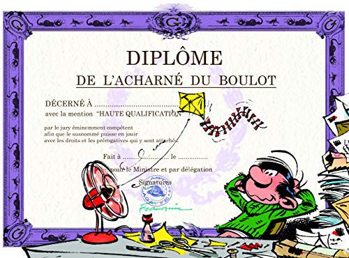 Gaston Lagaffe Doppelkarte mit Umschlag Diplom des Boulot – Arbeit Gesundheit, Kriegsshirsch Faulenzer von Gaston Lagaffe