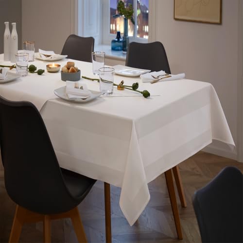 Gastro Uzal Tischdecke Atlaskante 100% Baumwolle für Gastronomie (Weiß, 140 x 140 cm) von Gastro Uzal