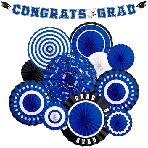 2025 Graduation Party Supplies Kit - Blau Themed Dekorationen mit Congrats Grad Banner, Abschluss Papierfächer für Abschlussfeier Party Dekorationen von Gatherfun