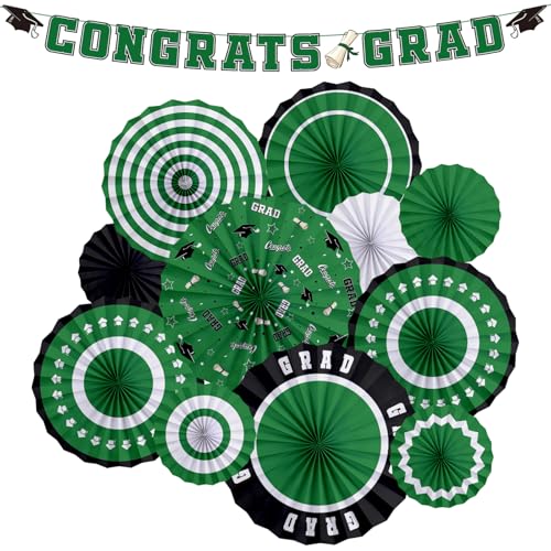 2025 Graduation Party Supplies Kit - Grüne Themen-Dekorationen mit Congrats Grad Banner, Abschluss-Papierfächer für Abschlussfeier Party Dekorationen von Gatherfun