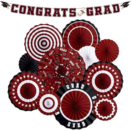 2025 Graduation Party Supplies Kit – Kastanienbraun-Themen-Dekorationen mit Congrats Grad Banner, Abschluss-Papierfächer für Abschlussfeier Party Dekorationen von Gatherfun