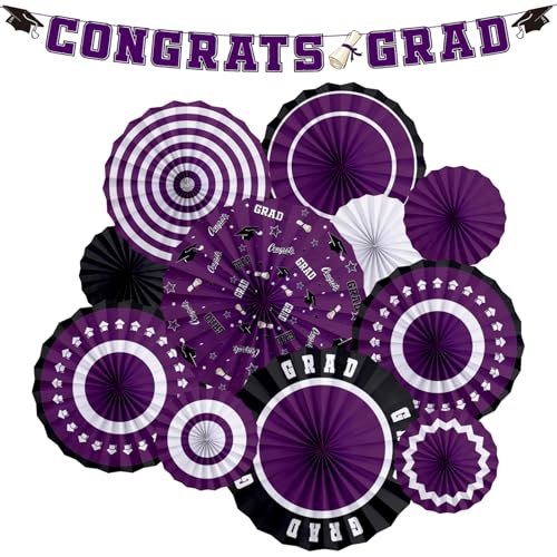 2025 Graduation Party Supplies Kit - Lila - Themen-Dekorationen mit Congrats Grad Banner, Abschluss-Papierfächer für Abschlussfeier Party Dekorationen von Gatherfun